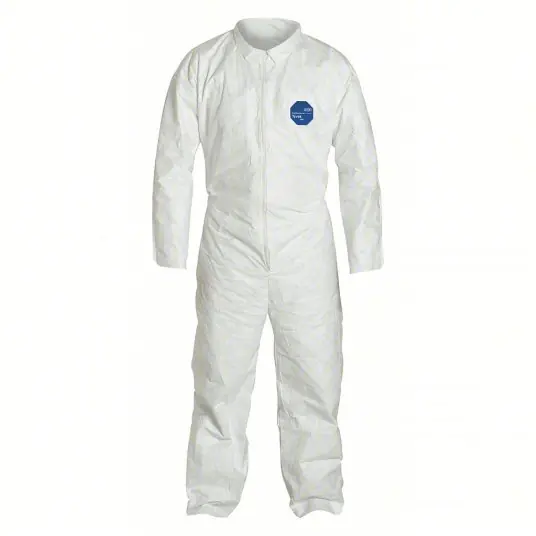 Dupont TY120SWH3X0025NF Collared Disposable Coveralls 3XL, Tyvek® 400, Open Ankle, White, Serged Seam, 25 PK