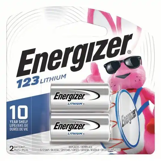Energizer EL123ABP2 Lithium Cell Battery, 123, 3V, PK2