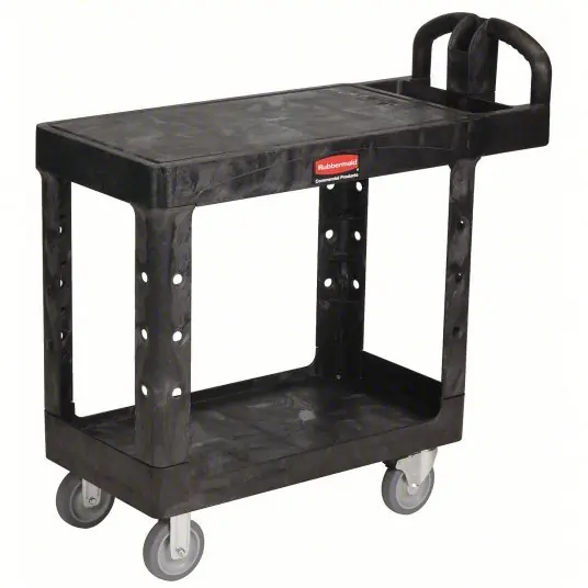 Rubbermaid FG450500BLA Utility Cart with Deep Lipped & Flush Plastic Shelves Black