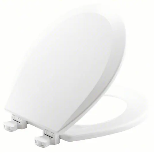 Bemis 500EC-000 Toilet Seat White, Plastic, External Check Hinge, 2 in Seat Ht, 16 7/8 in Bolt to Seat Front