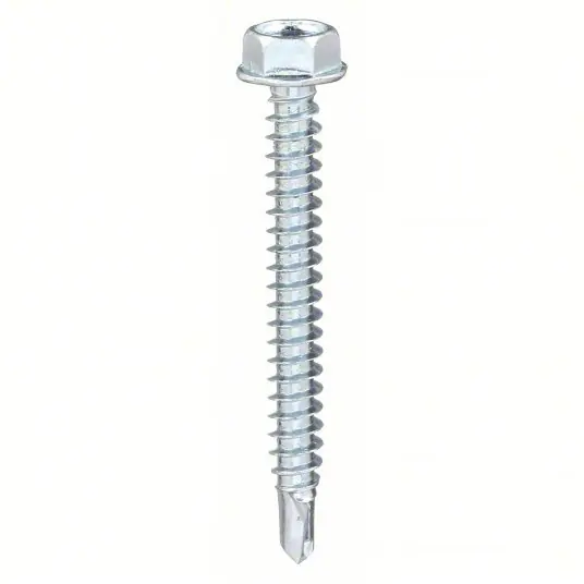 Fabory U31810.025.0200 Self Drilling Tapping Screw 1/4" Size, 2 in Lg, Steel, Zinc Plated, Hex Washer, External Hex, 50 PK