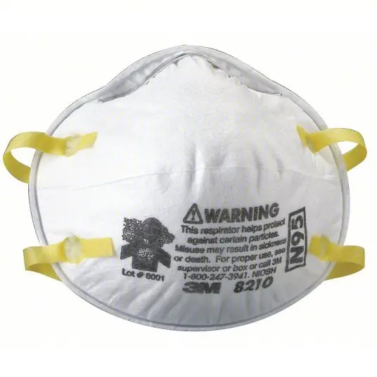 3M 8210 Disposable Respirator Dual, Non-Adj, Metal Nose Clip, Std, White, Universal Mask Size, 20 PK