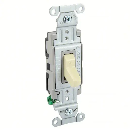 Hubbell CSB120I Wall Switch Toggle Switch, Single Pole, Ivory, 20 A, Screw Terminals