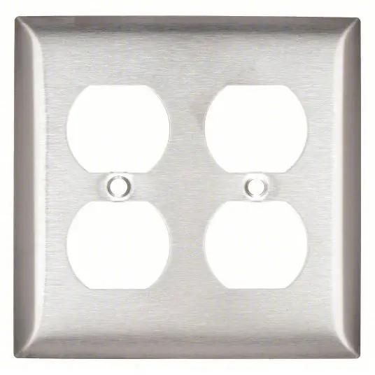 Hubbell SS82 Duplex Receptacle Wall Plate Duplex Outlet, Stainless Steel, Silver, 2 Outlet Openings