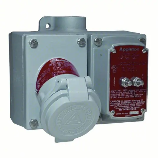 Appleton EFS250A-2023GFI GFCI Receptacle Dead End, 0.5 in Hub Dia, 5-20R, 20 A, 125V AC, 3 Poles, 2 Gangs, Circuit Breaker