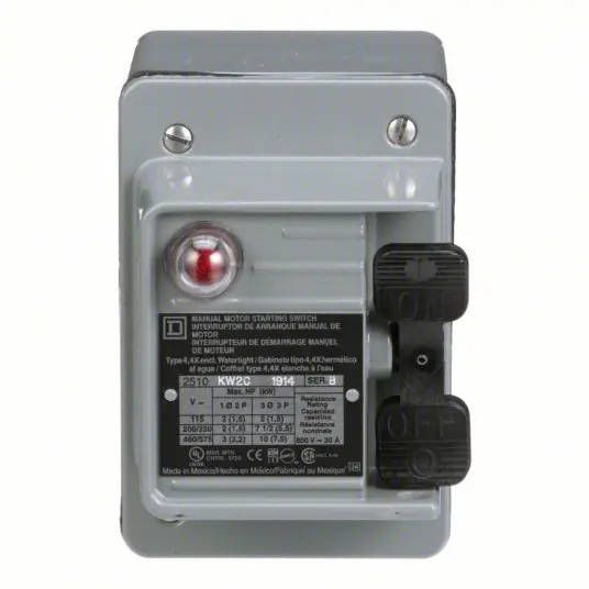 Square D 2510KW2C Manual Motor Switch 3 Poles, 30 A, 4 NEMA Rating, Pilot Light Red Light (440-600V AC)