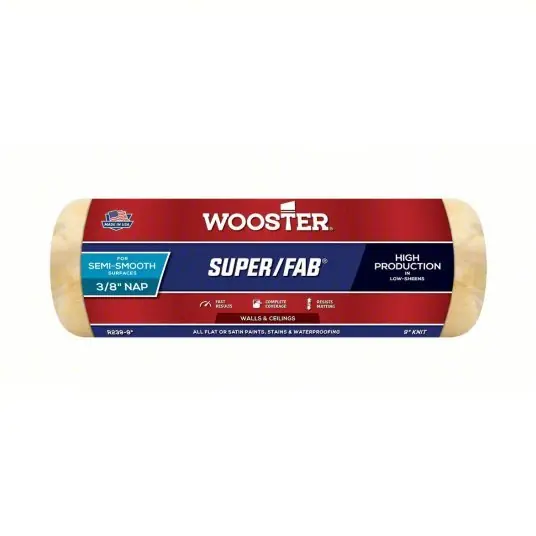 Wooster R239-9 Paint Roller Cover 9 in Lg, 3/8 in Nap Size, Knit Fabric, Super/Fab(R), Std