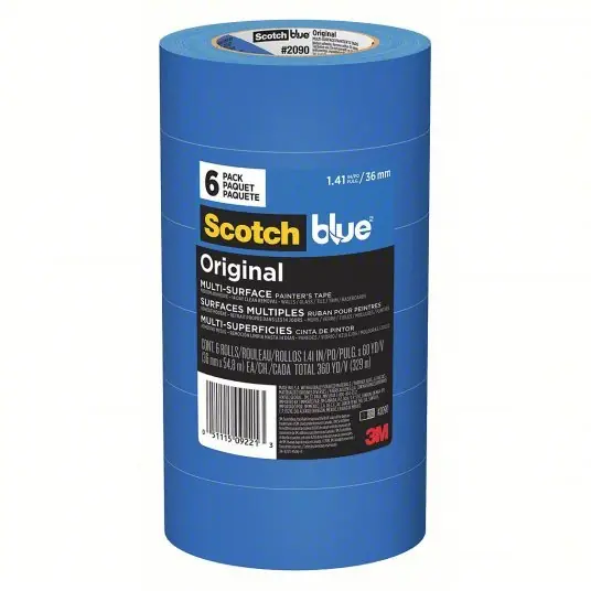 3M 2090-36QC6 Painter‘s Tape 1 7/16 in x 60 yd, 5.4 mil Thick, Acrylic Adhesive, Indoor and Outdoor, Blue, 6 PK