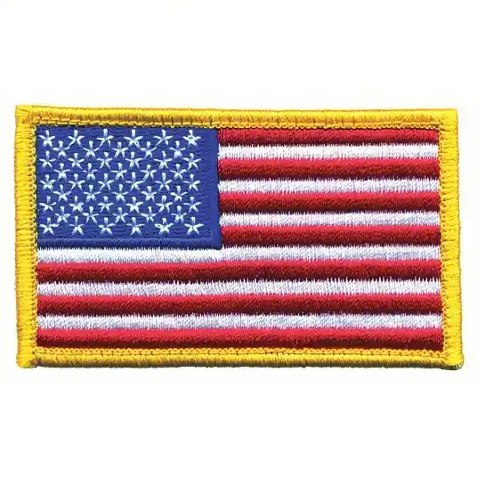 Heros Pride 0002 Embroidered Patch 3-3/8 in x 2 in, Medium Gold, Rayon/Polyester, U.S. Flag