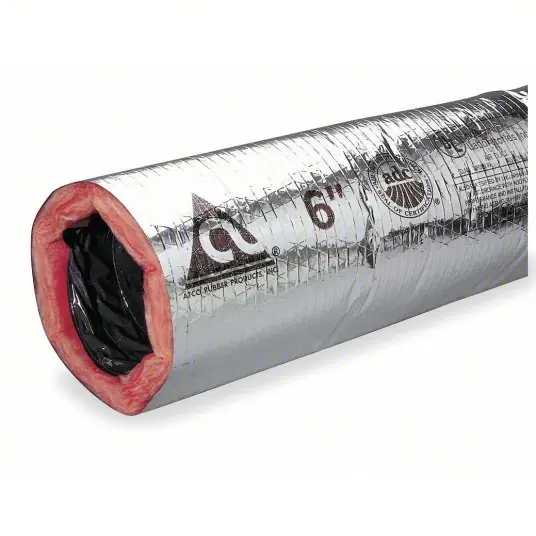Atco 13002506 Flexible Duct 6 in Dia, 25 ft Lg, R 4.2, 0.05% Vapor Trans, Fiberglass, Metallized Polyester