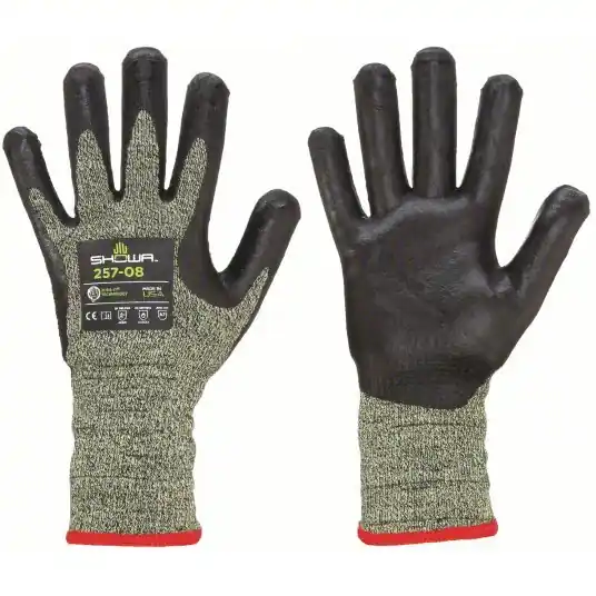 Showa 257 Coated Gloves XL (9), ANSI Cut Level A7, Palm, Dipped, Foam Nitrile, Smooth, 1 PR