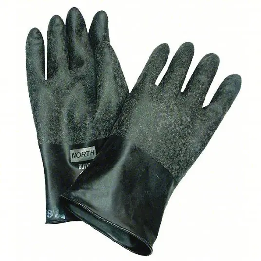 Honeywell North B131R/10 Chemical Resistant Gloves 13 mil Thick, 11 in Lg, 10 Size, Black, Pack of 6