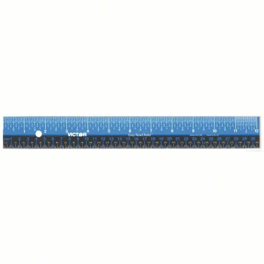 Victor EZ12SBL Ruler 12 3/16 in / 309.5 mm, 1/16 in/1/4 in, White, Metric/SAE, Rule, Decimal
