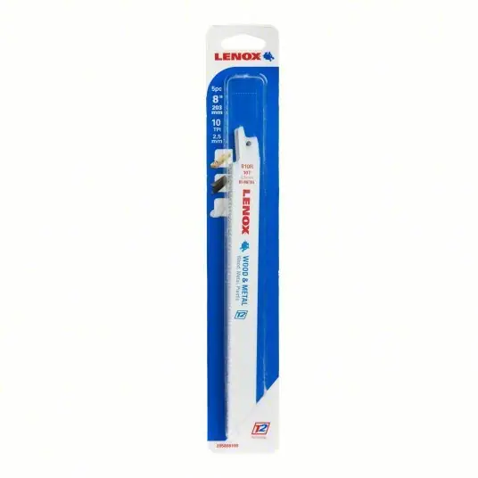 Lenox 20580810R Reciprocating Saw Blade 10 Teeth per Inch, 8 in Blade Lg, 3/4 in Ht, 0.035 in Cut Wd, 5 PK