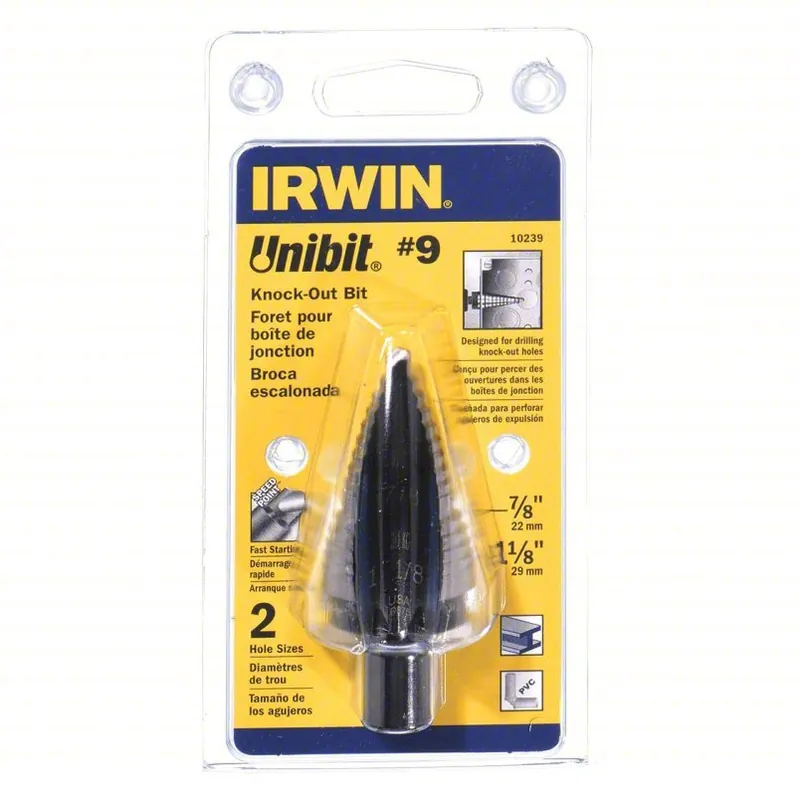 Irwin 10239 Step Drill Bit 2 Hole Sizes, 7/8 in to 1 1/8 in, 1/4 in Step Increments, Black Oxide Finish