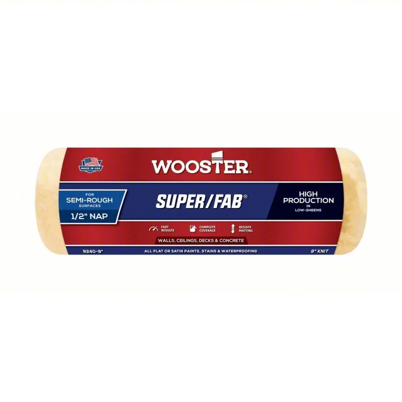 Wooster R240-9 Paint Roller Cover 9 in Lg, 1/2 in Nap Size, Knit Fabric, Super/Fab(R), Std