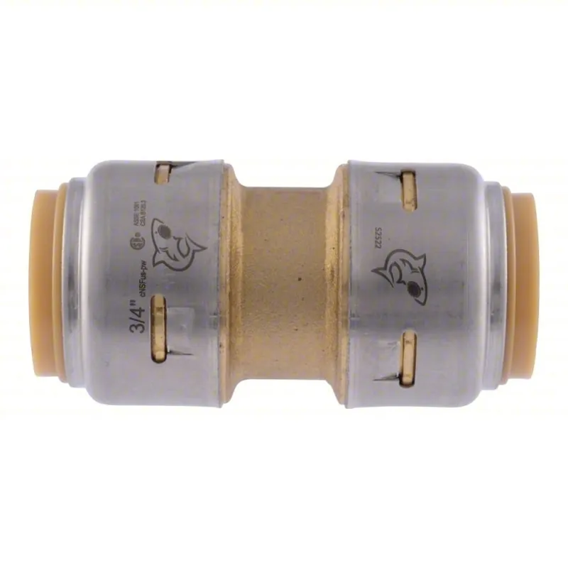 Sharkbite Max UR016 Coupling Brass, Push-Fit x Push-Fit, For 7/8 in x 7/8 in Tube OD, 3/4 in x 3/4 in Pipe Size