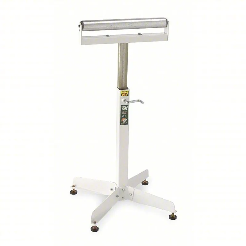 HTC HSS-18 Material Support Stand 16 in Roller Wd, 28 in Min. Ht, 47 1/2 in Max. Ht, Steel, White