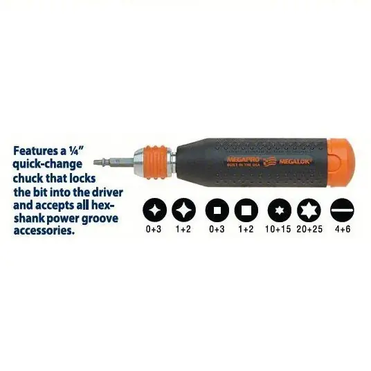 Megapro 181ML-B Multi-Bit Screwdriver 0/ 1/ 2/ 3/ 4/ 6/T10/T15/T20/T25 Tip Size, 12 Tips, Locking