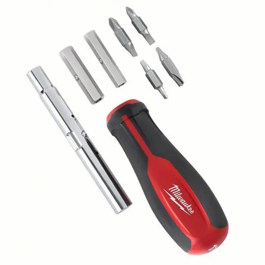 Milwaukee 48-22-2760 Multi-Bit Screwdriver 1/1/4 in/ 2/3/16 in/3/8 in Tip Size, 8 Tips, 10 in Overall Lg