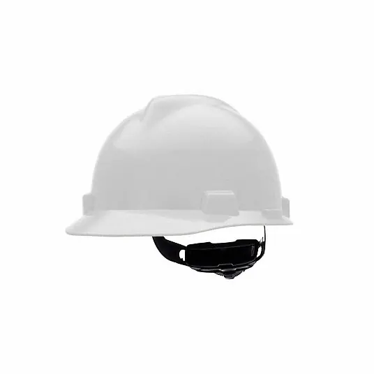 MSA C217091 Hard Hat White, No Graphics, Ratchet (4-Point), Ratchet, Polyethylene, Side-Slots, Solid