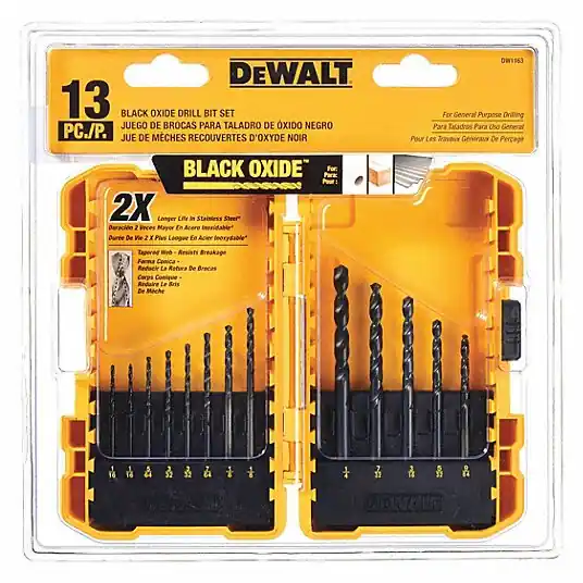 DeWalt DW1163 Jobber Length Drill Bit Set 13 Pc, 1/16" to 1/4", 135° Split Point, Black & Gold HSS