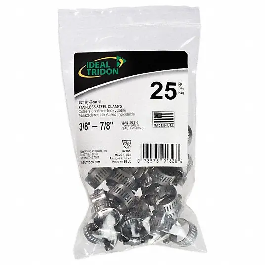 KVM Tools 670657B Contractor Bag 201 Stainless Steel, Perforated Band, 3/8 in – 7/8 in Clamping Dia, SAE 6, 25 PK