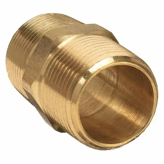 KVM Tools 6AZD1 Hex Nipple Brass, 1/4 in x 1/4 in Fitting Pipe Size, Male NPT x Male NPT, Class 150, 10 PK