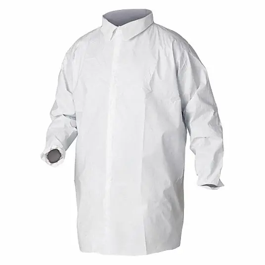 Kleenguard 44445 Disposable Lab Coat Microporous Film Laminate, Mandarin Collar, Snaps Closure, 0 Pockets PK30