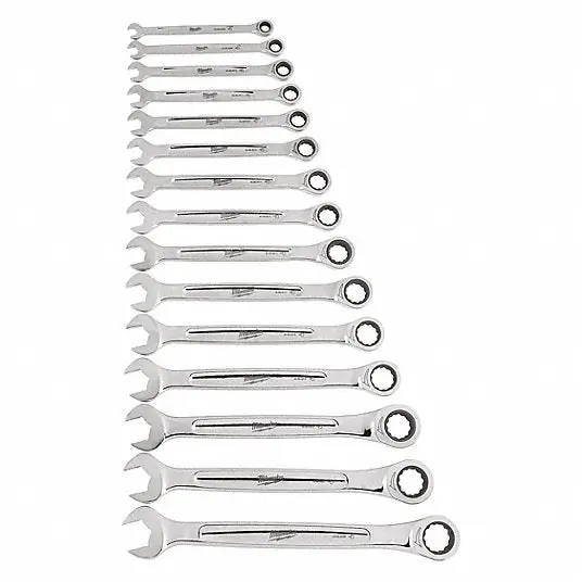 Milwaukee 48-22-9516 Combination Wrench Set Alloy Steel, Chrome, 15 Tools, 8 mm to 22 mm Range of Head Sizes