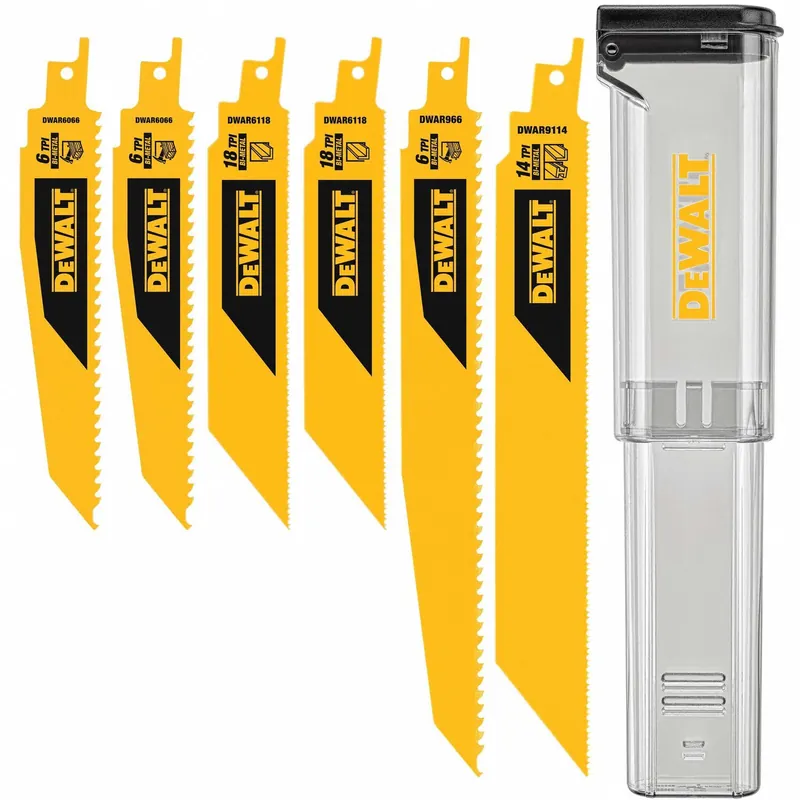 Dewalt DWAR6SETCS Reciprocating Saw Blade, 14/18/6 Teeth per Inch, 6 in/9 in Blade Lg, 1 in Blade Wd, Bi-Metal