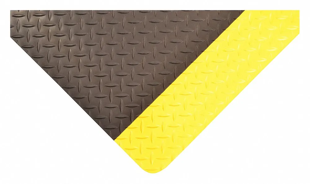 Notrax 985S0312YB Antifatigue Runner, Diamond Plate, 3 ft x 12 ft, 1 in Thick, Black with Yellow Border, Beveled Edge
