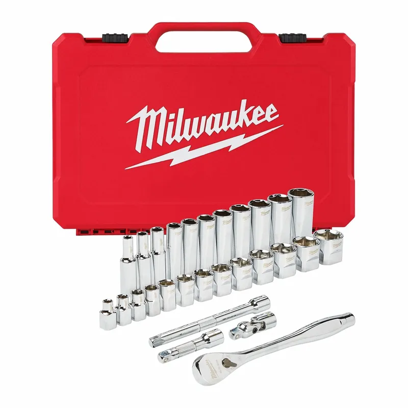 Milwaukee 48-22-9408 Socket Wrench Set, 3/8 in Drive, 28 Piece, 6-Point, SAE, 1/4 in to 1 in