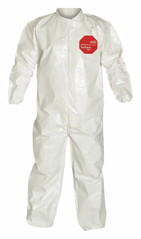 Dupont SL125BWHXL001200 Coveralls XL, Tychem® 4000, Elastic Wrist, Elastic Ankle, White, Bound Seam, 12 PK
