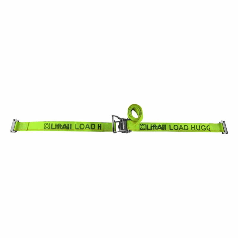 Lift-All TE60809 Tie Down Strap, Ratchet, E-Track, Cut-Resistant Edges, 2 in Wd, 1,000 lb WLL, High-Visibility Green, 16 ft