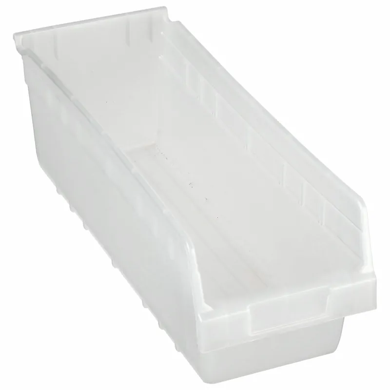Akro-Mils 30098SCLAR Shelf Bin, 17-7/8 in Overall Lg, 6-5/8 in x 6 in, Clear, Nesting Capable, Not Hangable