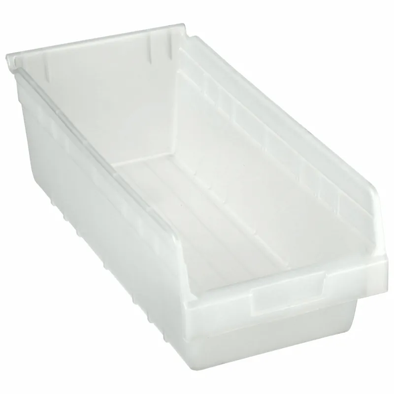 Akro-Mils 30088SCLAR Shelf Bin, 17-7/8 in Overall Lg, 8-3/8 in x 6 in, Clear, Nesting Capable, Not Hangable
