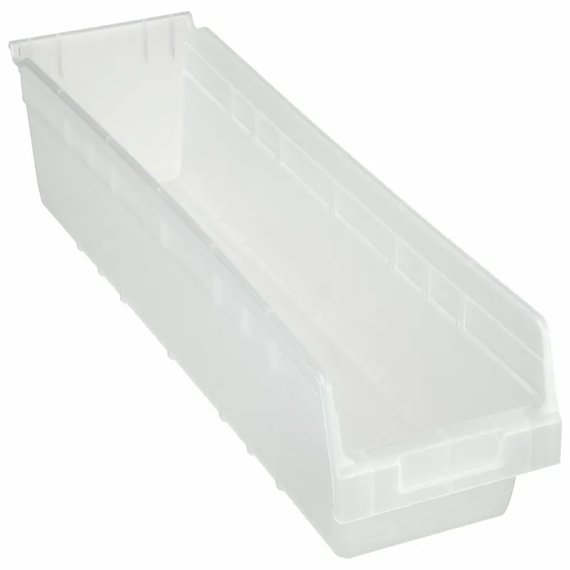 Akro-Mils 30094SCLAR Shelf Bin, 23-5/8 in Overall Lg, 6-5/8 in x 6 in, Clear, Nesting Capable, Not Hangable