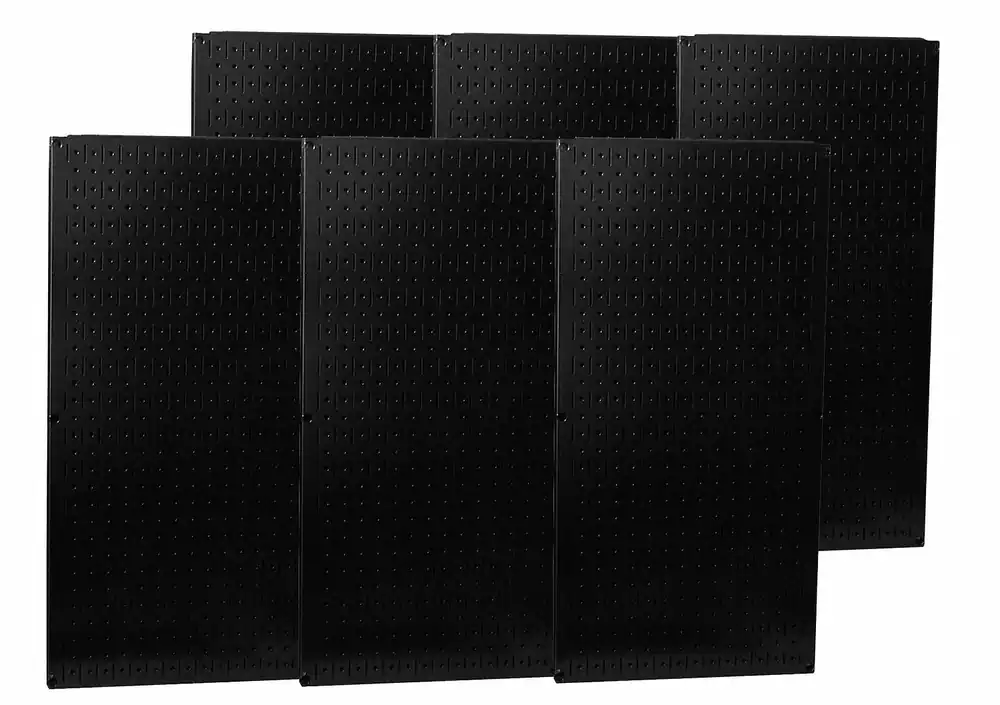 Wall Control 35-P-3296BK Pegboard Panel, 32 in x 96 in x 3/4 in, Steel, Black, Round/Slotted 1/4 in & 1 in Holes, 1,200 lb, 6-Panel Kit