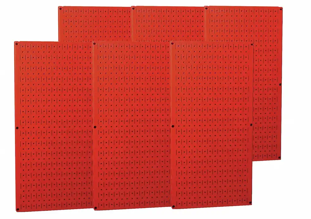 Wall Control 35-P-3296RD Pegboard Panel, 32 in x 96 in x 3/4 in, Steel, Red, Round/Slotted 1/4 in & 1 in Holes, 1,200 lb, 6-Panel Kit