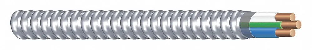 Southwire 68948901 Armorlite Metal Clad Armored Cable, MC, 12 AWG 2C+G, 250 ft, Blue/White Conductors, Aluminum Jacket, 600V