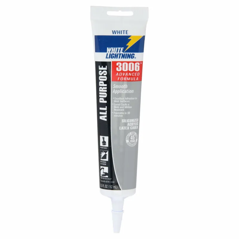 White Lightning W12AF0005 Hybrid Caulk, 3006, White, 6 oz Container Size, Tube