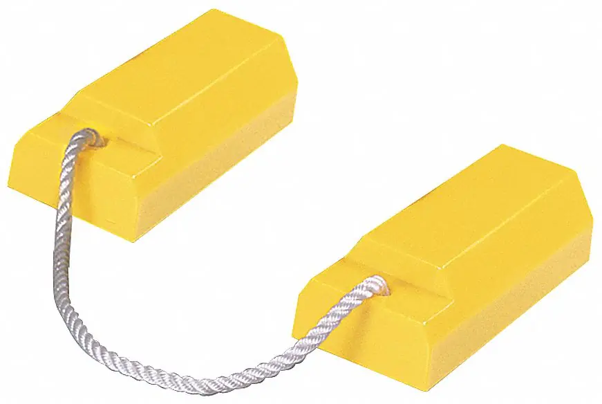 Checkers AC3512-RP-P Aircraft Wheel Chock, Urethane, 20-1/2 in Overall Lg, 4-1/2 in Wd, 6 in Ht, Yellow, with Rope, 1 PR