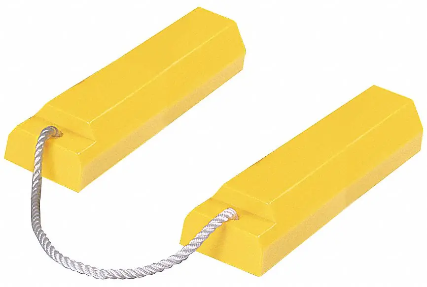 Checkers AC3521-RP-P Aircraft Wheel Chock, Urethane, 20-1/4 in Overall Lg, 9-1/2 in Wd, 2-3/8 in Ht, Yellow, with Rope, 1 PR