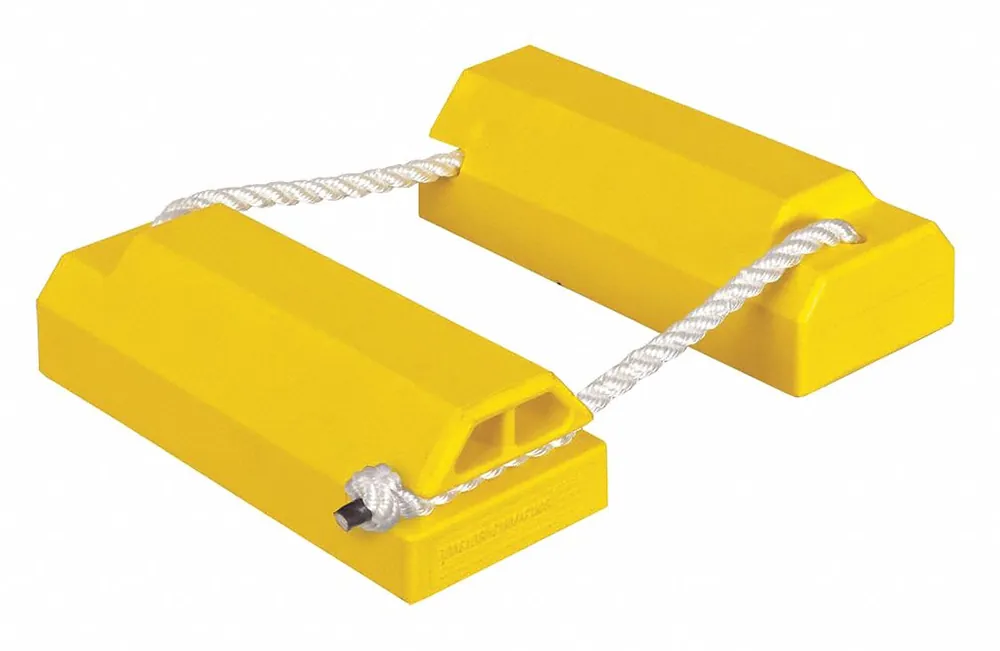 Checkers AC4614-LR-P Aircraft Wheel Chock, Urethane, 14 in Overall Lg, 6 in Wd, 4-1/4 in Ht, Yellow, with Rope, 1 PR