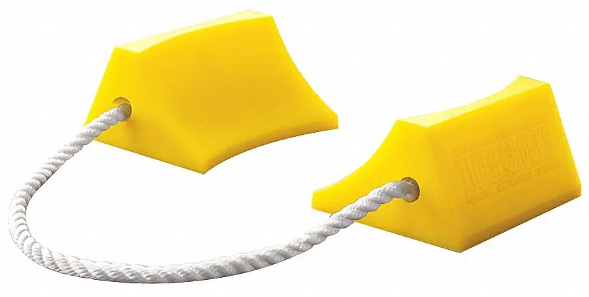 Checkers AC201 Aircraft Wheel Chock, Urethane, 5-1/2 in Overall Lg, 4-1/2 in Wd, 2-3/4 in Ht, Yellow, with Rope, 1 PR