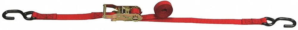 Lift-All MCT Motorcycle Tie Down Strap, 1 in x 8 ft, Red, 700 lb WLL, Polyester, Ratchet, S-Hook Ends