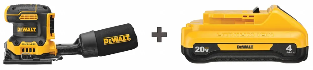 DeWalt DCW200B / DCB240 Cordless Sheet Sander Kit, 20V MAX, 4-1/2 x 5-1/2 in Pad, Variable Speed, 14,000 RPM, Brushless, with 4.0 Ah Battery