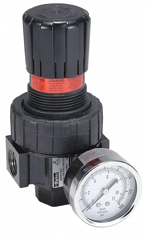Parker 06R118AC Compressed Air Regulator, 1/4 in NPT, 53 cfm, 2-125 psi, Zinc, 06R Series