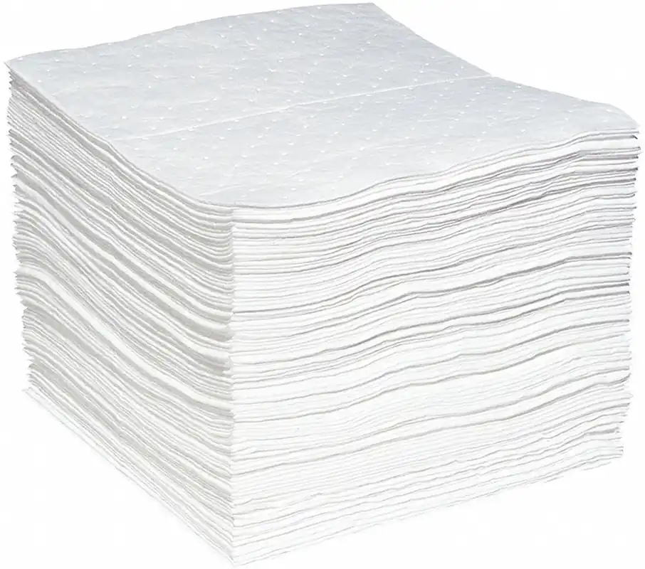 SpillTech WPL100H Oil-Only Sorbent Pad, 19 in x 15 in, 37-1/4 oz/Pad, White, 3-Layer, 100 PK